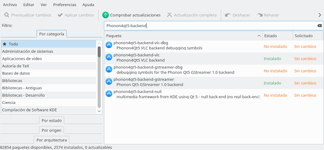 instalar el motor de sonido VLC para Phonon