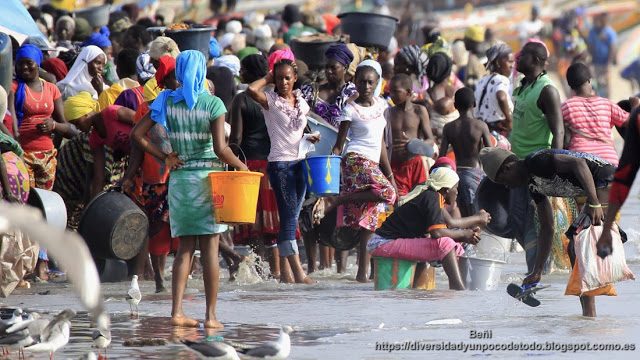 Gambia playa Tanji desembarco pescado compardores