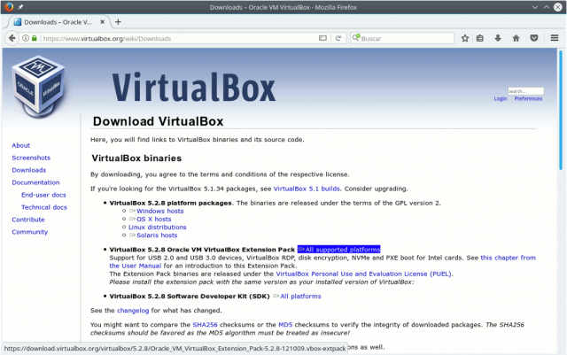 descargar virtualbox extension pack ultima version estable para linux