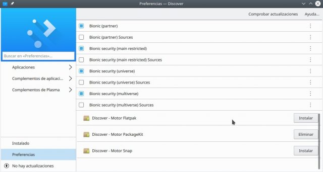 flatpak en discover, activar motor en debian y ubuntu