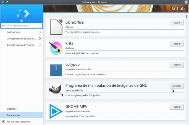 aplicaciones flatpak en discover de kde plasma