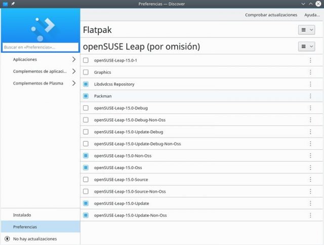 flatpak en discover esta activado en opensuse leap
